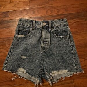 Zara Dark Blue Ripped Jean Shorts